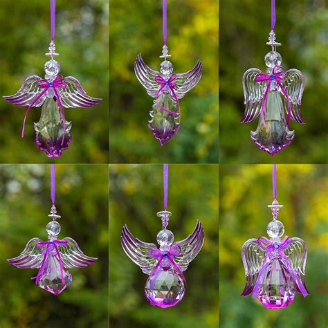 Set of 6 Assorted Purple Acrylic Angel Ornaments