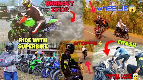 Sunday Ride With Superbikes Burnout On Zx R Wheelie Stunts On