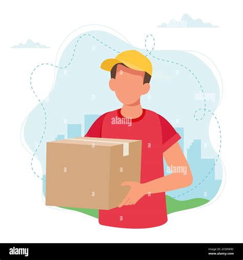 Delivery Man Holding A Parcel Box Delivery Service Fast And Free