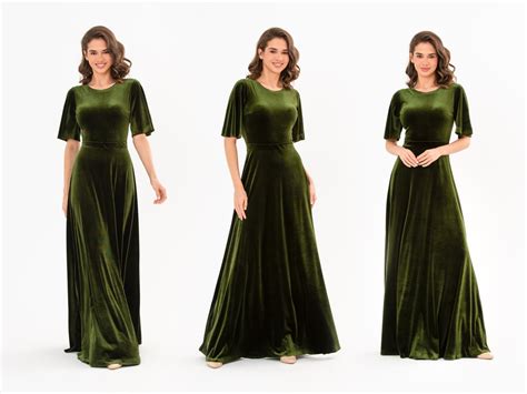 Olive Green Velvet Long Dress Bridesmaid Velvet Dress Etsy