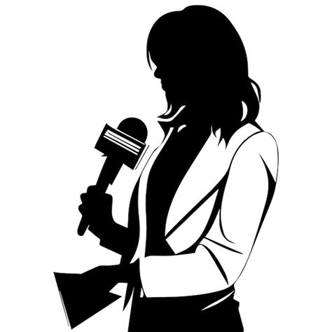 Una Silueta Vectorial De Periodista Femenina Vector Premium