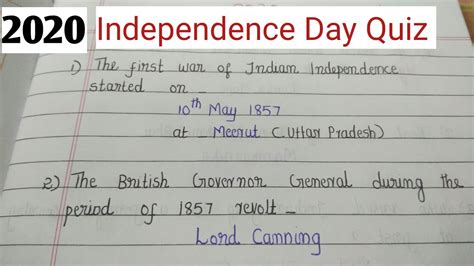 Independence Day Quiz In English August Youtube