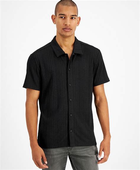 I N C International Concepts Mens Rib Knit Button Up Short Sleeve