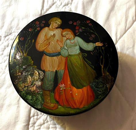 Lot A Fedoskino Russian Papier Mache Black Lacquer Box By R