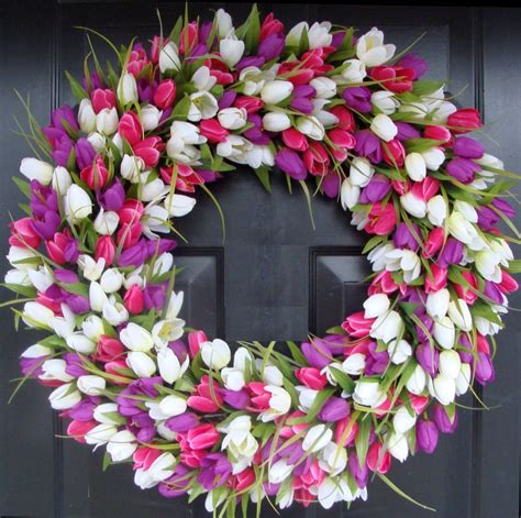 24 inch Tulip Spring Wreath Large Outdoor Spring Wreath