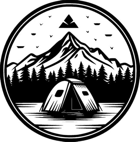 Camping blanco y negro icono aislado ilustración vectorial Vector Premium