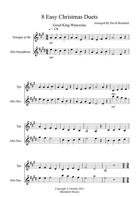 8 Easy Christmas Duets For Trumpet And Alto Saxophone Arr David