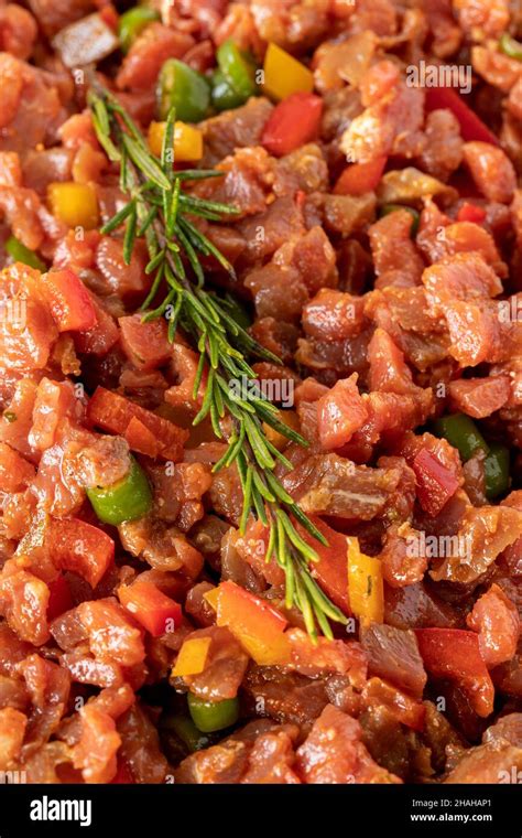 Raw Sauced Diced Meat On White Wood Background Meat Background Meat