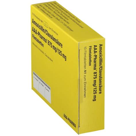 Amoxicillin clavulansäure AAA Pharma 875 mg 125 mg 10 St mit dem E