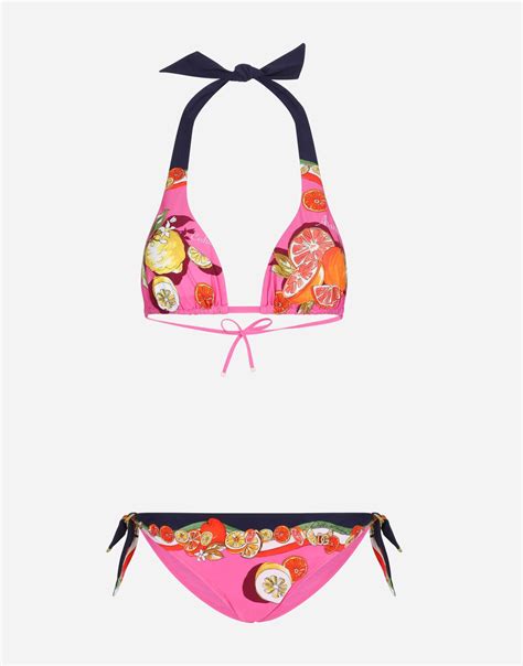 Citrus Print Padded Triangle Bikini Editorialist