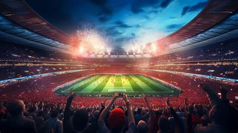 Soccer stadium with fans and fireworks at night | Premium AI-generated image