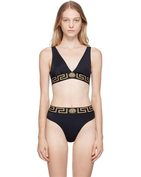 Versace Black Greca Border Bikini Top Lyst