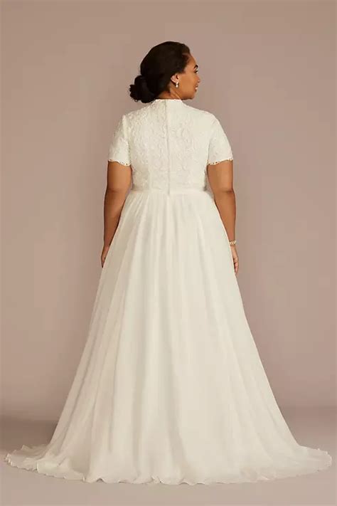 High Neck Short Sleeve Lace Modest Wedding Dress Davids Bridal