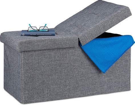 IDMarket Banc Coffre Rangement Sur Pied 100 Cm Tissu Gris Anthracite