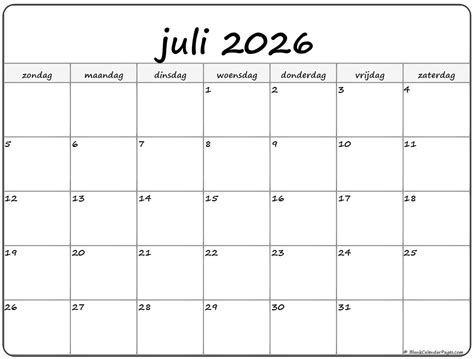 juli  kalender nederlandse kalender juli