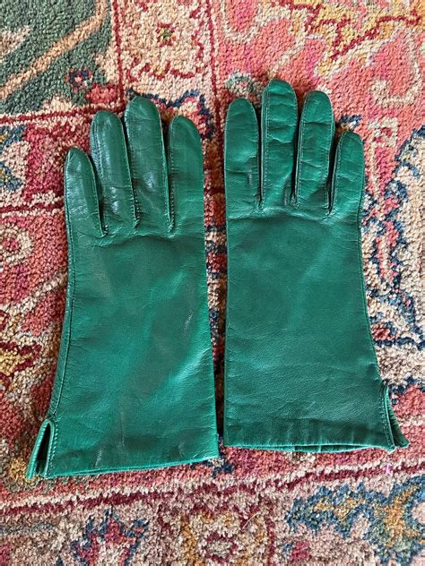 Green Leather Gloves75 Size Vintage Forest Green Etsy