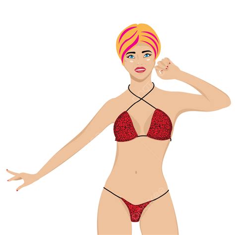 Cartoon Blond Girl Wear Leopard Print Bikini Illustration Holiday