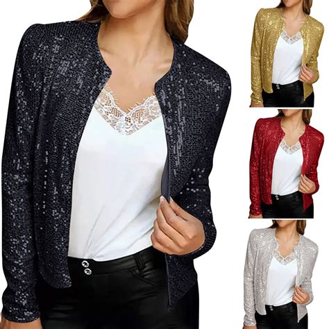 Cardigan Combin Manches Longues Pour Femmes Manteau Paillettes