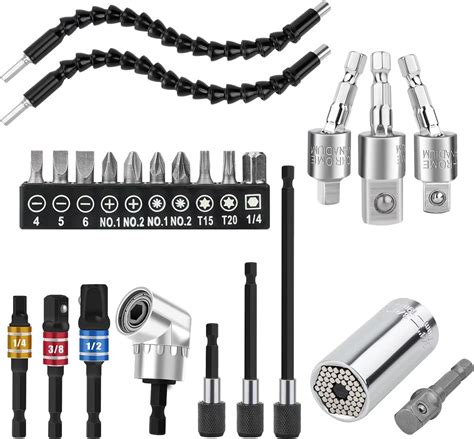 Flexible Drill Bit Extension And Universal Socket Wrench Tool Set