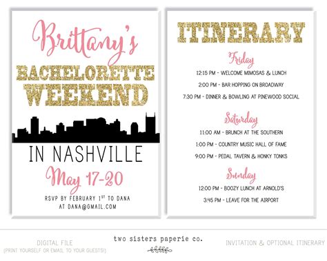 Nashville Itinerary Template - Printable Word Searches