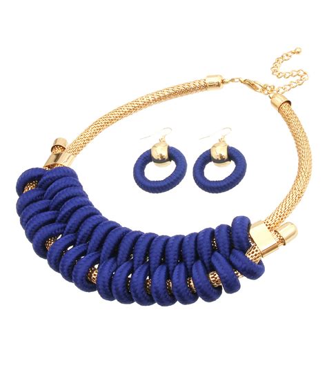 Blue Gold Mesh Chain Necklace Earring Set On Luulla