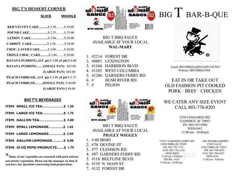 Big Ts Bar B Que Restaurant In Gadsden Sc Destination Bbq