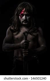 Naked Warrior Carrying Steel Sword Red Shutterstock