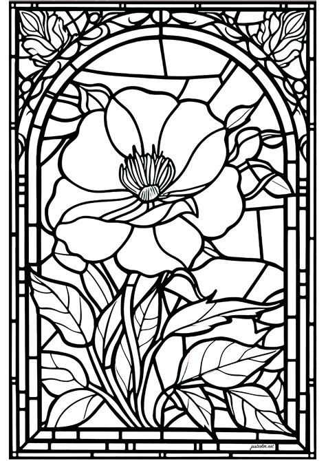 Vitrail fleur 3 Coloriages de Vitraux à imprimer pour adultes