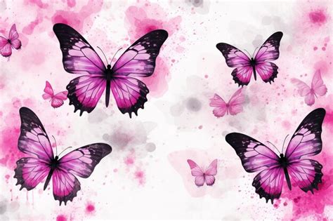 Mariposas Pintadas En Rosa Y Negro Sobre Un Fondo Blanco Foto Premium