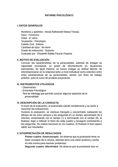 Test De La Familia Laura Informe Psicologico Del Test De La Familia