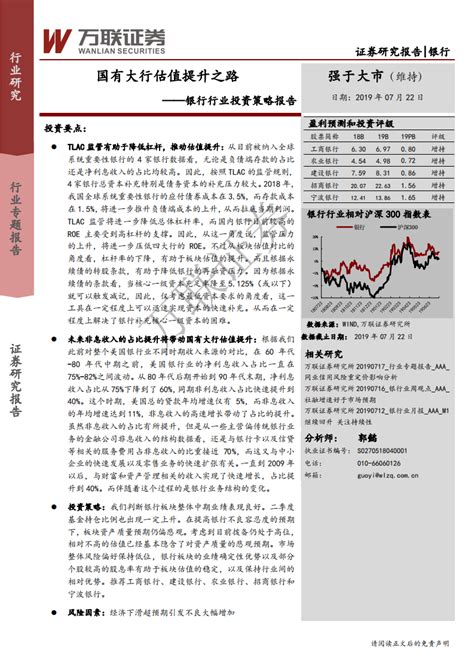 银行业投资策略报告：国有大行估值提升之路 190722pdf 先导研报