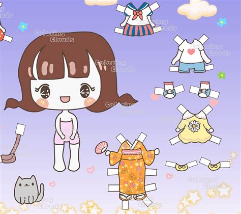 Kawaii Girl Paper Doll Instant Download Paper Doll Printable Paperdoll Printable Kawaii