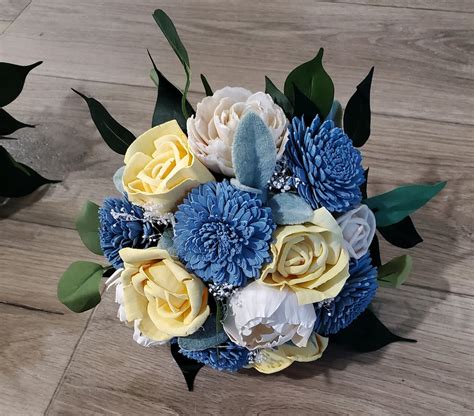 Dusty Blue Bridesmaid Bouquet Buy More Save More Yellow Blue Sola Wood