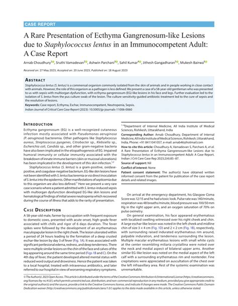 Pdf A Rare Presentation Of Ecthyma Gangrenosum Like Lesions Due To