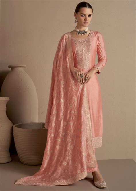 Peach Silk Palazzo Pant Suit Salwar Kameez Designer Collection