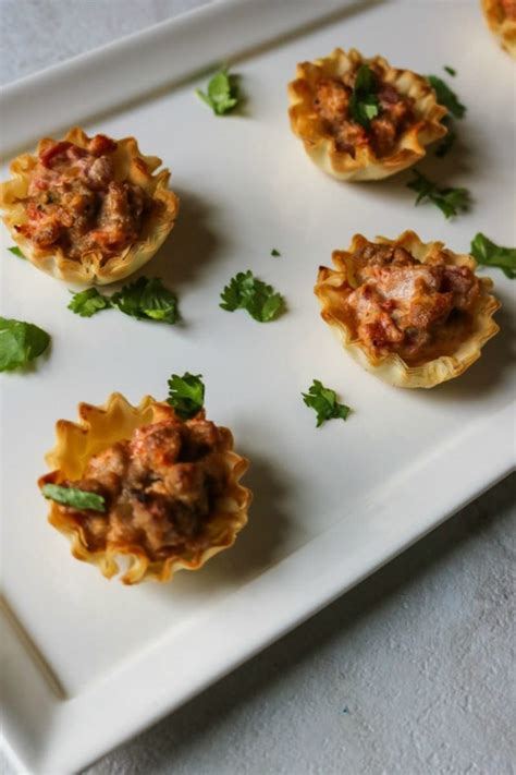 Spicy Sausage Bites Creamy Rotel Sausage Dip In Phyllo Cups