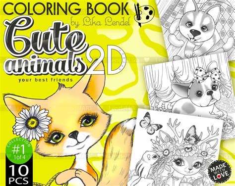 Coloring Book, CUTE ANIMALS, Set1, 10pcs, Printable Coloring Pages ...