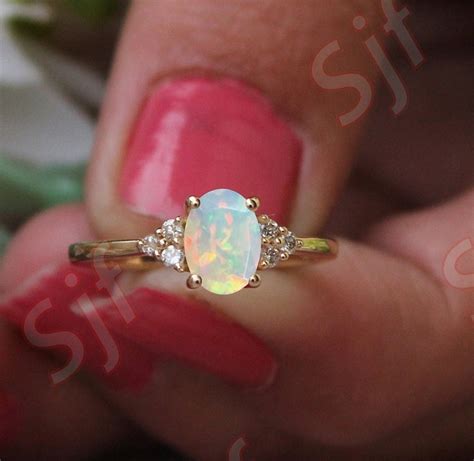 Natural Opal Ring 14k Gold Ring October Birthstone Ring Etsy