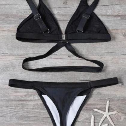 Black Two Rose Print Two Piece Bikini On Luulla