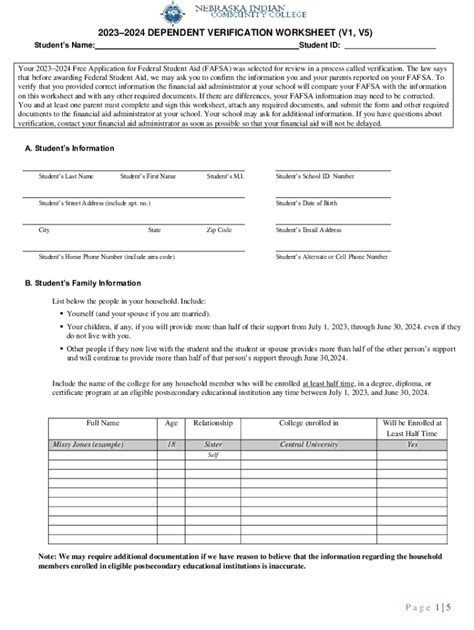 Fillable Online 20232024 Dependent Verification Worksheet V1 V5 Fax Email Print Pdffiller