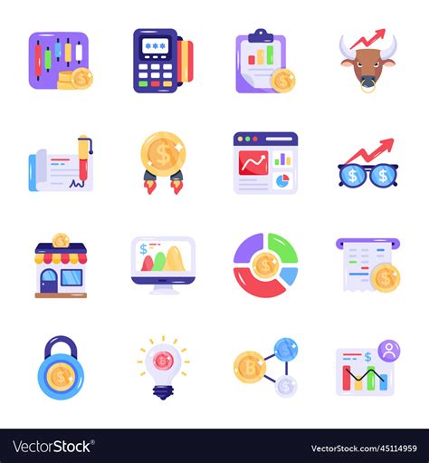 Collection Of Finance Management Flat Icons Vector Image