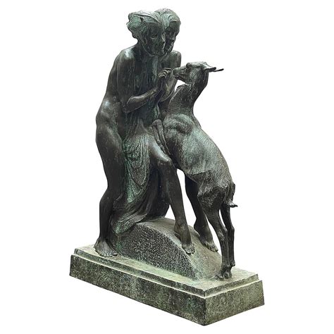 Art Deco Bronze Statue Of A Nymph And Nude Girl Feeding A Doe Signed Blundstone For Sale At StDibs