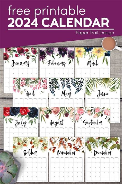 Free 2024 Calendar Printable Floral Paper Trail Design Calendar