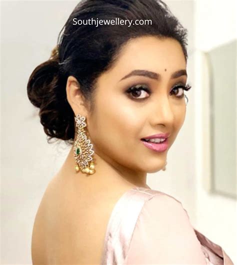 Meena in diamond emerald earrings - Indian Jewellery Designs