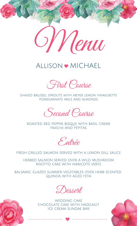 Modelo De Menu De Casamento Rustico