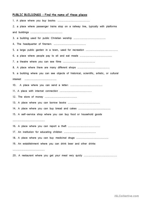 Public Buildings And Places Vocabula English Esl Worksheets Pdf Doc