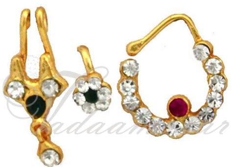 Multi Stone Traditional Indian Nose Ring Nath Bullak And Nose Ring