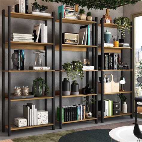 Estante Para Livros Nobre Prateleiras Estilo Industrial Freij Black