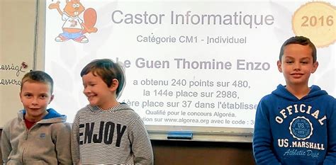 Plescop Informatique Trois CM1 qualifiés pour la demi finale Castor