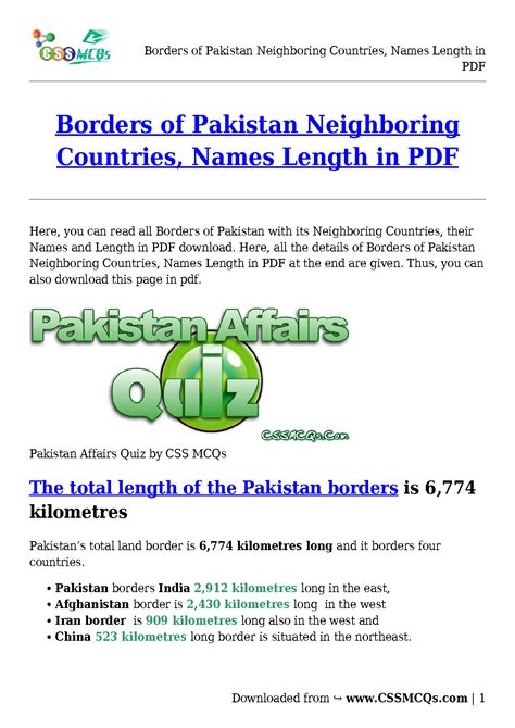 SOLUTION: Borders of pakistan neighboring countries names length in pdf ...